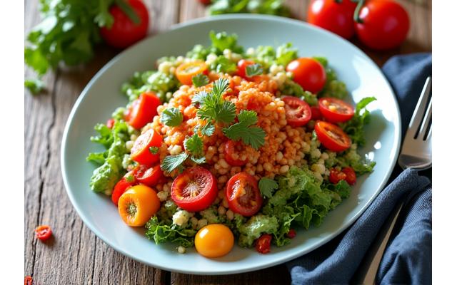 A vibrant plate of healthy, colorful food, symbolizing balanced nutrition for active adults.
